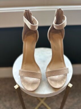 Women's Ankle Strap Open-Toe Heels in Nude